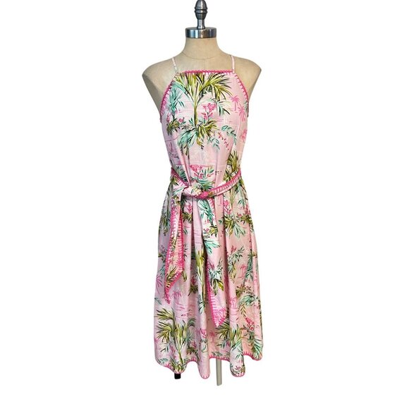 Crown & Ivy Tropical Palm Print Halter Dress With Tie Belt Small NWT - Picture 2 of 8